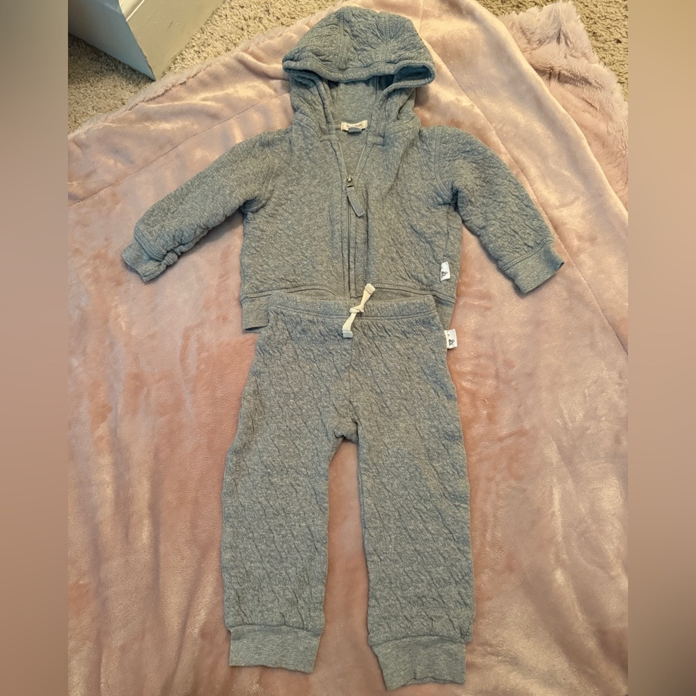 Burt’s Bees Organic Cotton Matelassé Baby Jacket and Pants Set Heather Grey